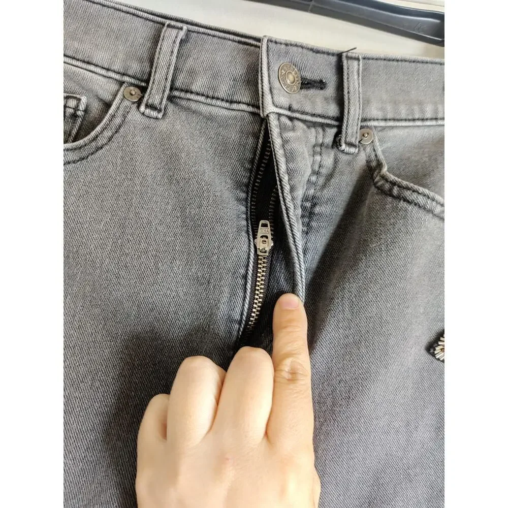 Express Super High Waisted Slim‎ Jeans Embellished Gray Faded Black Size 4R